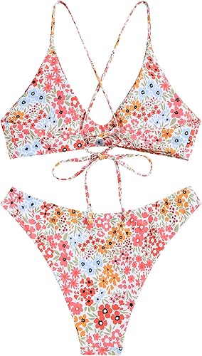 Women's Tie Back Bralette Bikini Set – Padded High Cut 2-Piece