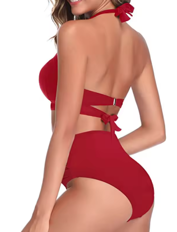 Sexy High Waist Bikini Set – Halter Ruched Retro Brazilian Swimwear