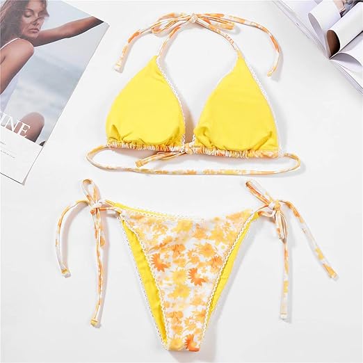 Women's Triangle Bikini Set – Tie String Thong Two Piece Swimsuit  - 2  Piece