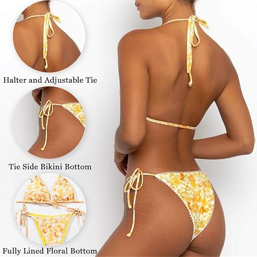 Women's Triangle Bikini Set – Tie String Thong Two Piece Swimsuit  - 2  Piece