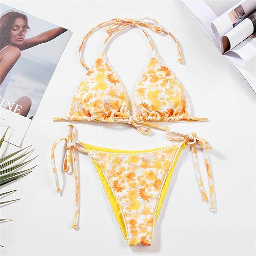 Women's Triangle Bikini Set – Tie String Thong Two Piece Swimsuit  - 2  Piece