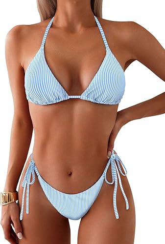 Wave Textured Triangle Bikini – 2 Piece Halter High Cut Swimsuit