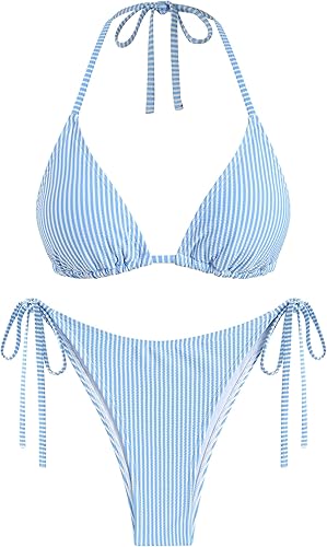Wave Textured Triangle Bikini – 2 Piece Halter High Cut Swimsuit