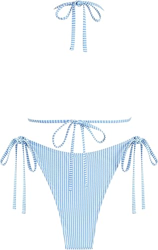 Wave Textured Triangle Bikini – 2 Piece Halter High Cut Swimsuit