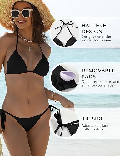 Women's Halter Triangle Bikini Set – Tie Side Sexy Two Piece Swimwear