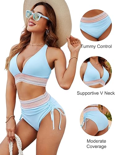 High Waisted Bikini Set – Tummy Control Color Block 2-Piece
