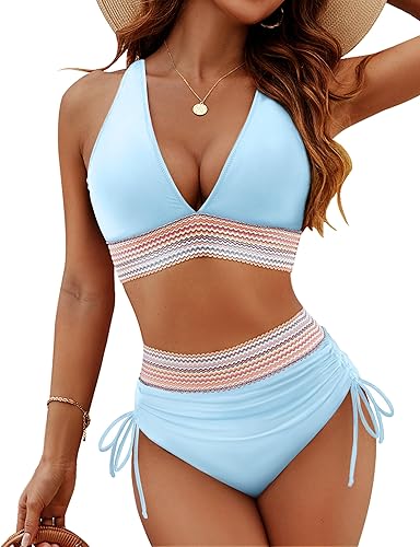 High Waisted Bikini Set – Tummy Control Color Block 2-Piece