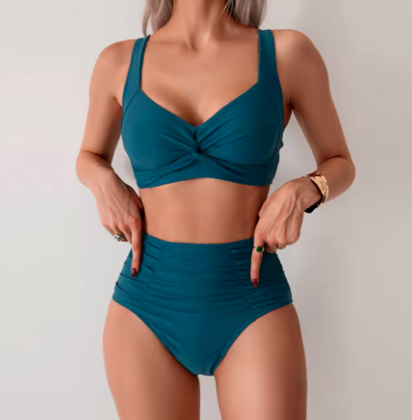 Sexy High Waist Bikini Set – Halter Ruched Retro Brazilian Swimwear