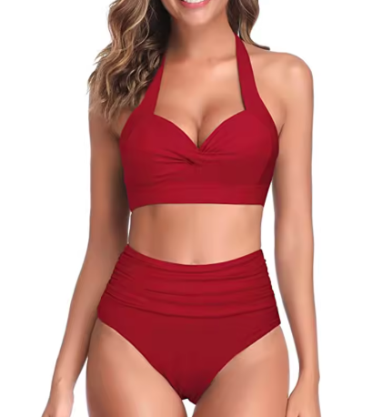 Sexy High Waist Bikini Set – Halter Ruched Retro Brazilian Swimwear